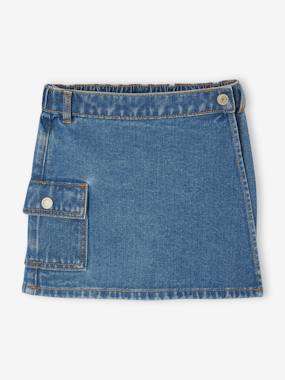 Girls-Skirts-Denim Skort with Cargo Pocket, for Girls