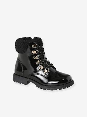 Shoes-Faux Fur Ankle Boots with Laces for Girls