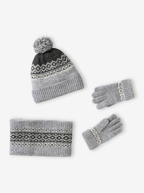 Garçon-Accessoires-Bonnet, écharpe, gants-Ensemble bonnet + snood + gants ou moufles jacquard