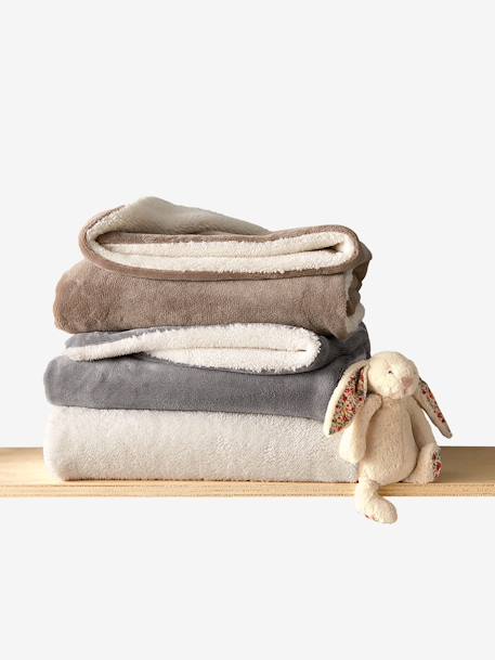 Microfibre Blanket with Sheepskin Lining Grey+PINK LIGHT SOLID - vertbaudet enfant 