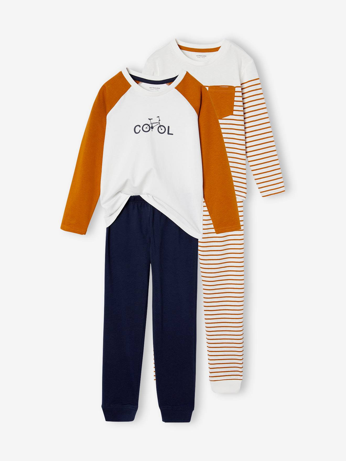 Lot De 2 Pyjamas Garçon Imprimés Véhicules - T-shirt Manches Longues + Pantalon - 80% Coton, 20% Coton Recyclé