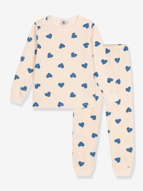 Girls-Nightwear-PETIT BATEAU heart print cotton pyjamas