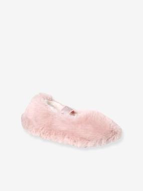 -Chaussons ballerines esprit peluche élastiqués fille