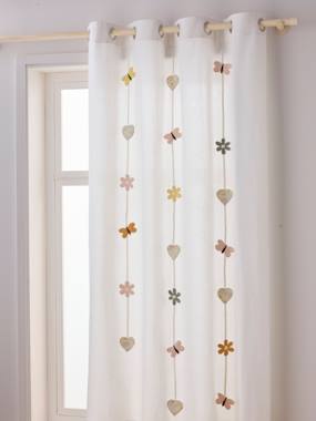 Bedding & Decor-Semi-Sheer Curtains with Eyelets & Butterfly & Flower Garland, Countryside