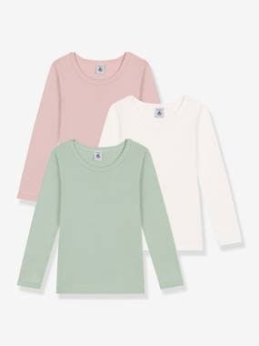 Fille-Lot de 3 tee-shirts à manches longues unis en coton enfant PETIT BATEAU