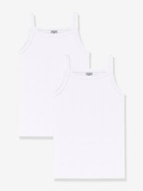 Girls-Underwear-Set of 2 white PETIT BATEAU shirts with straps