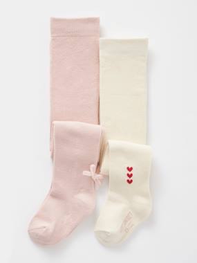 Baby-Socks & Tights-Pack of 2 Pairs of Tights with Fancy Details for Baby Girls