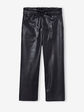 Girls-Trousers-Leather-Effect Paperbag Trousers