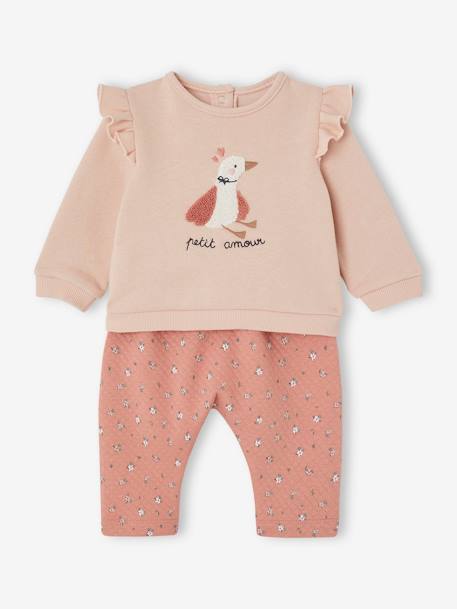 Sweatshirt & Trousers Combo for Babies 6308+ecru+marl beige+pale pink+rose - vertbaudet enfant 