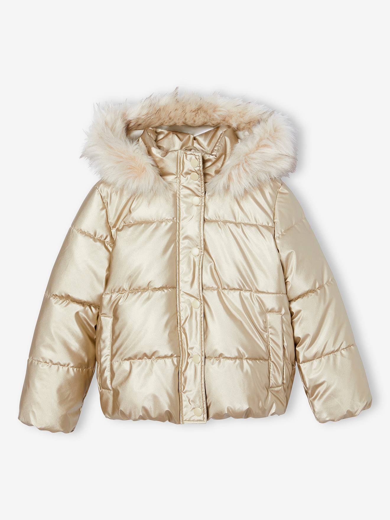 Padded Jacket with Hood Polar Fleece Lining for Girls gold Girls