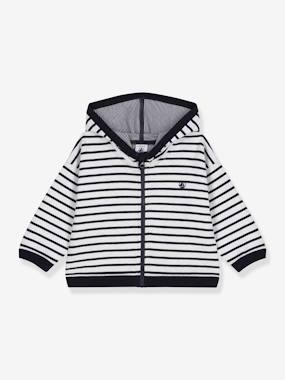 Baby-Jumpers, Cardigans & Sweaters-Boy's hooded sweatshirt PETIT BATEAU