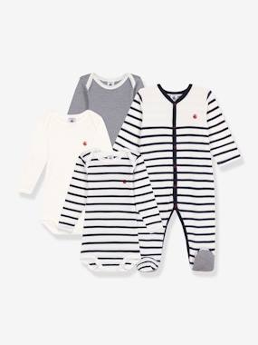 Baby-Outfits-Set of 1 Sleepsuit and 3 Striped Bodysuits