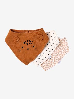 VERTBAUDET Bavoirs Bandana - Lot De 3, Motifs Chien, Damier, Uni, Coton Et éponge, Fermeture Pression, Pour Bébé