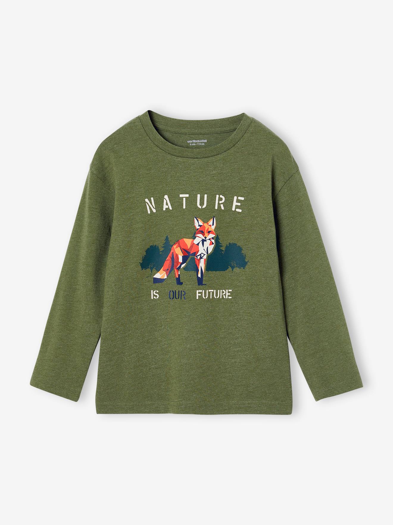Long Sleeve Fox T-Shirt for Boys - marl green, Boys