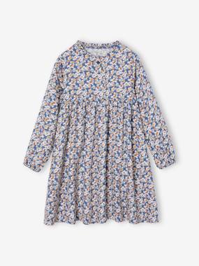 Girls-Printed Dress, Button Fastening on the Front