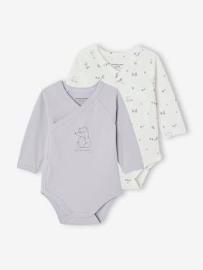 Baby-Bodysuits-Pack of 2 Long Sleeve Bodysuits in Organic Cotton for Newborn Babies