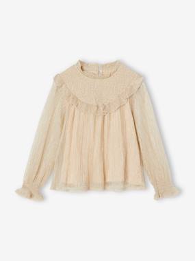 Girls-Blouses, Shirts & Tunics-Smocked Blouse in Iridescent Tulle for Girls