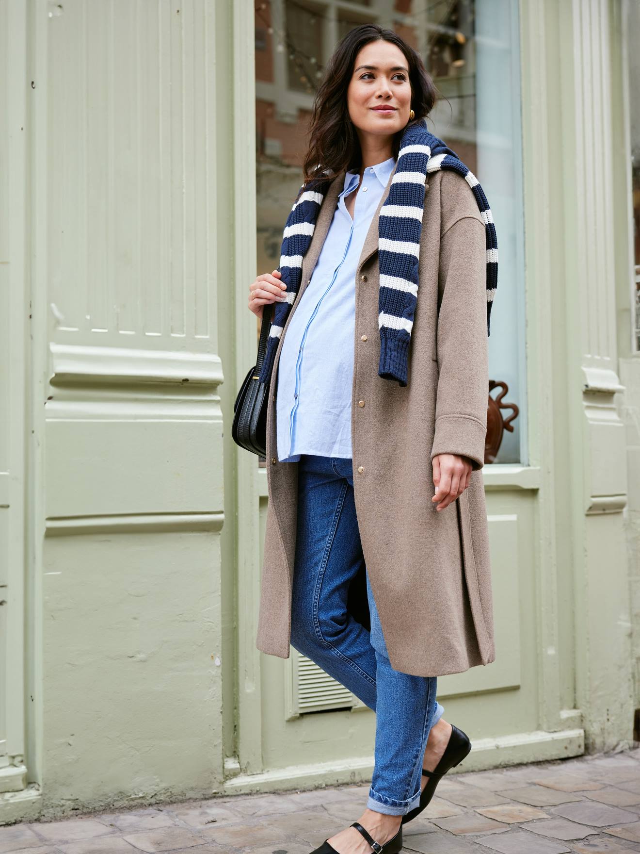 Woollen Cloth Coat, Adaptive for Maternity & Babywearing, by