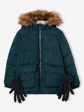 Garçon-Manteau, veste-Doudoune-Doudoune à capuche doublée polaire avec gants ou moufles garçon