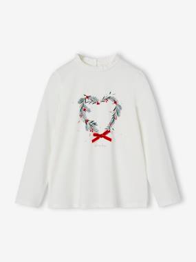 Girls-Tops-Top with Heart-Shaped Christmas Wreath & Glittery Details for Girls