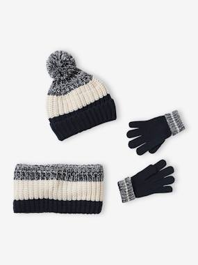 -Colourblock Beanie + Snood + Gloves Set for Boys