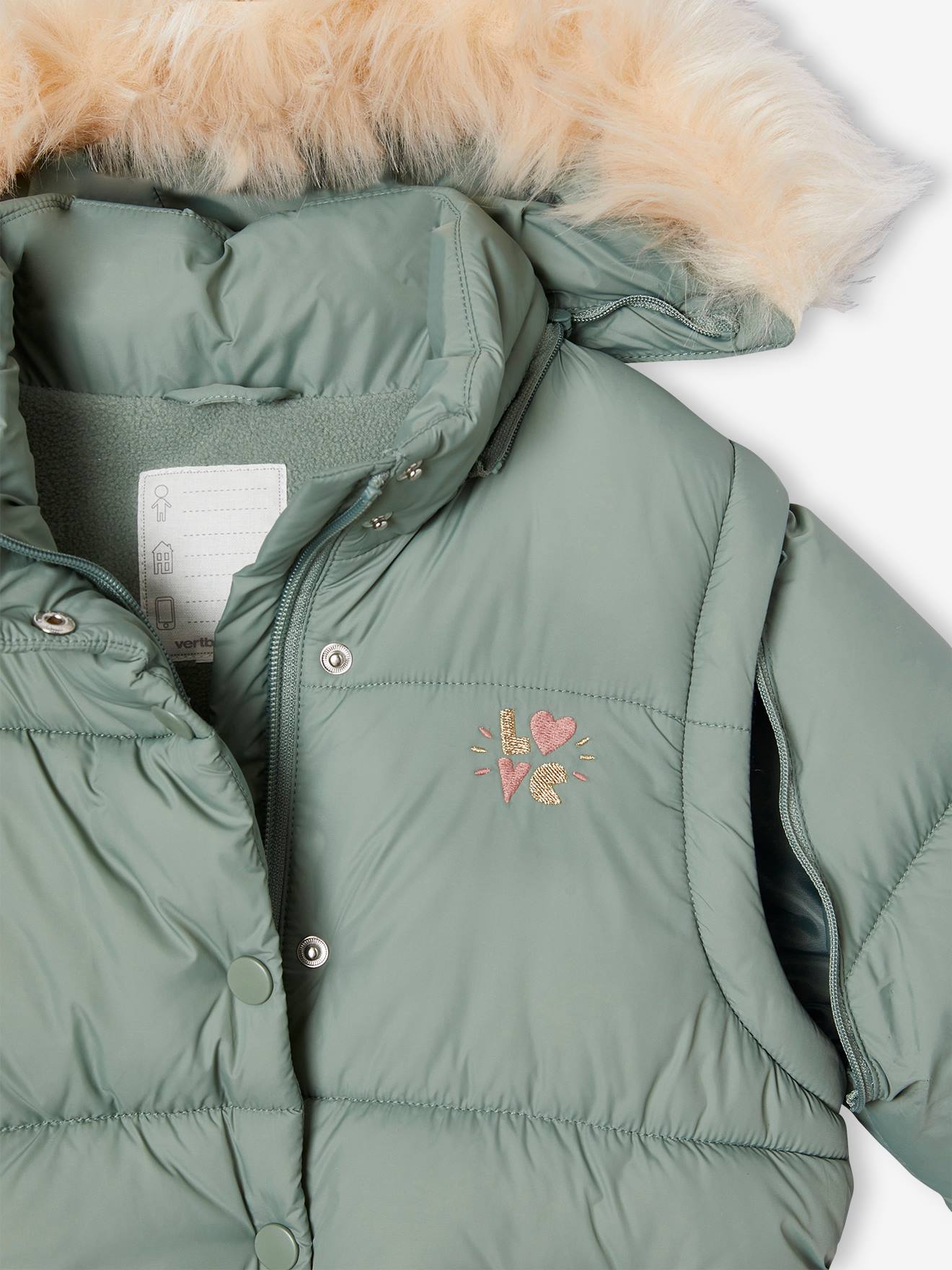 Doudoune Évolutive Fille VERTBAUDET - Capuche Et Manches Amovibles - Polyester Recyclé