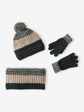 Garçon-Ensemble colorblock bonnet + snood + gants garçon