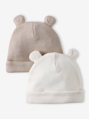 -Lot de 2 bonnets naissance en coton