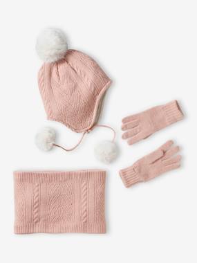 Girls-Outfits-Soft Knit Beanie + Snood + Gloves Set