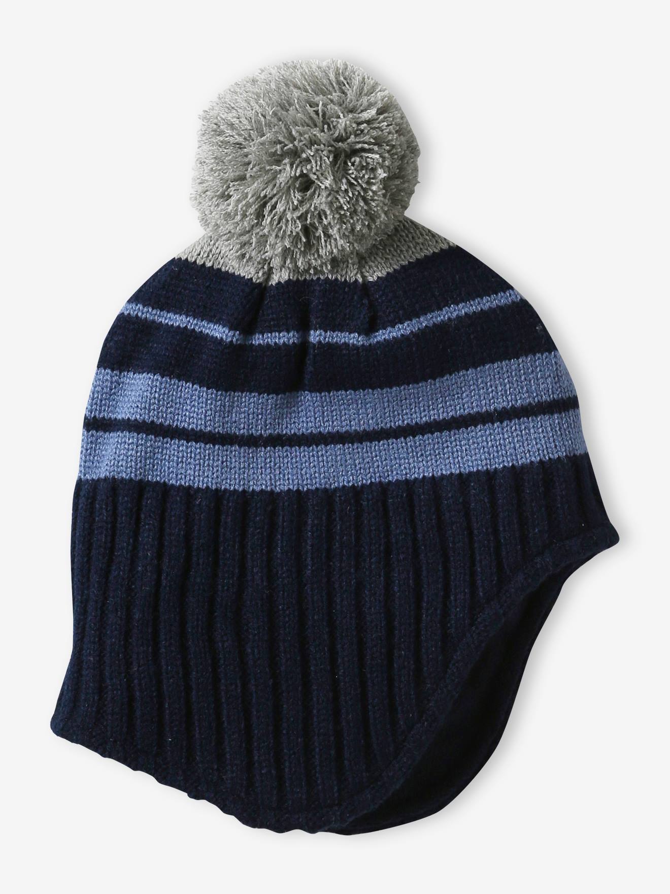 Striped Chullo Hat with Pompom for Boys navy blue Boys