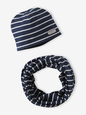 Boys-Accessories-Striped Beanie + Infinity Scarf Set for Boys