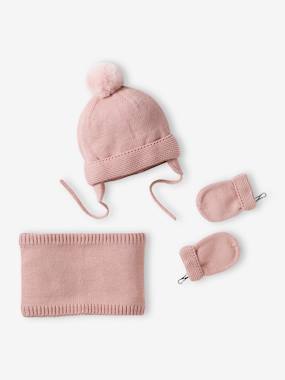 Baby-Accessories-Beanie + Snood + Mittens Set for Baby Girls