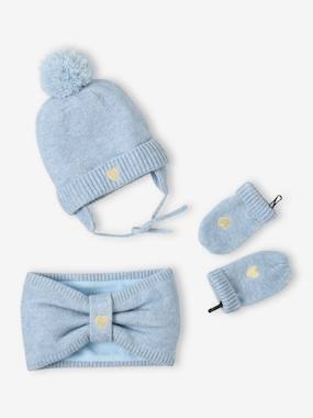 Baby-Accessories-Heart Beanie + Snood + Mittens Set for Baby Girls