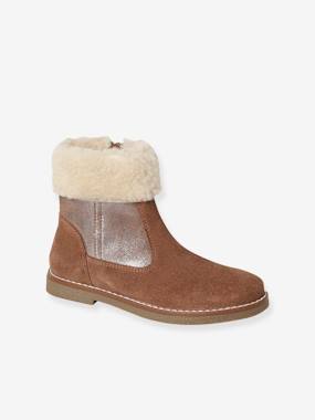 Boots fourrées et zippées cuir fille  - vertbaudet enfant