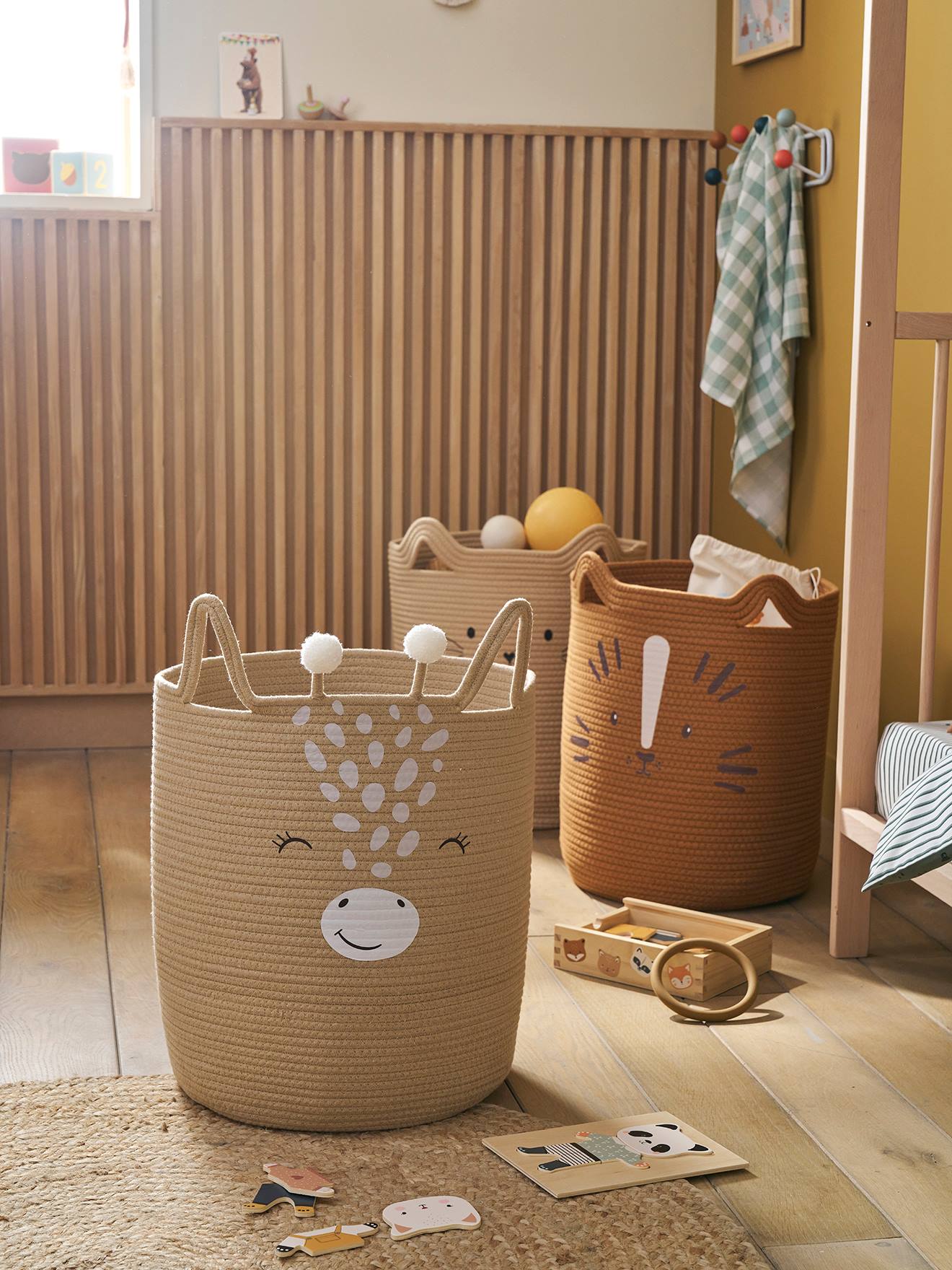 Cabilock Panier Rangement Corde Coton Jaune Noir 30 Cm - Organisateur Maison Décoratif