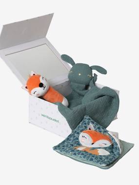 -Coffret cadeau 3 pièces : doudou lange personnalisable + hochet + livre imagier