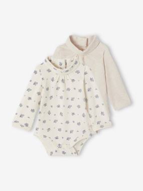 Baby-T-shirts & Roll Neck T-Shirts-T-shirts-Pack of 2 Long Sleeve Bodysuits with High Neck, for Babies