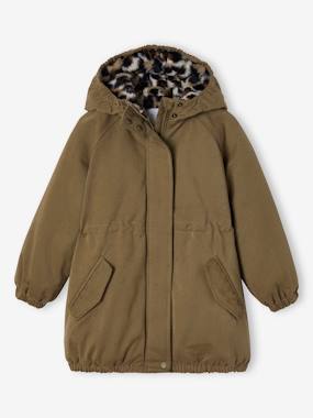 Girls-Coats & Jackets-Hooded Parka with Faux Fur Lining for Girls