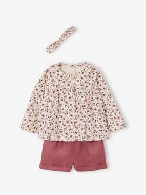 Baby-Outfits-3-Piece Outfit: Top, Corduroy Shorts & Hairband