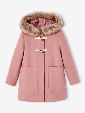 Girls-Coats & Jackets-Hooded Duffel Coat with Toggles, in Woollen Fabric, for Girls