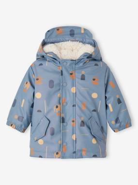 Baby-Outerwear-Coats-Printed Raincoat with Hood & Sherpa Lining, for Babies