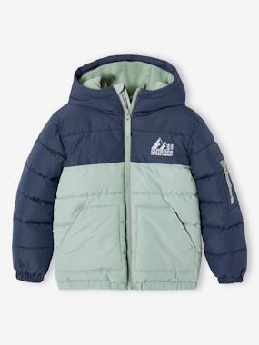 Boys-Coats & Jackets-Two-tone Hooded Jacket with Recycled Polyester Padding, for Boys