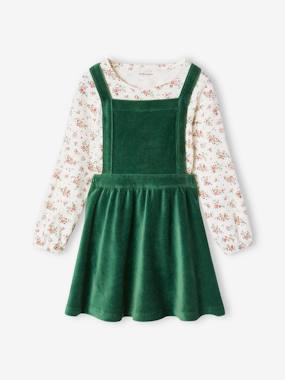 Fille-Ensemble robe tablier en velours et t-shirt fille