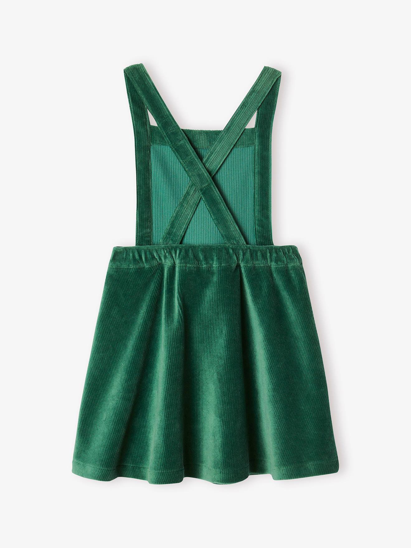 Vertbaudet Corduroy Apron Dress Top Ensemble for Girls Green