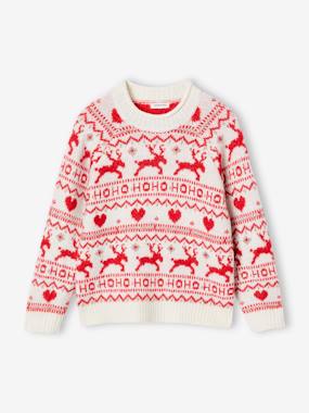 Girls-Cardigans, Jumpers & Sweatshirts-Jacquard Knit Christmas Jumper with Details in Shimmery Yarn for Girls