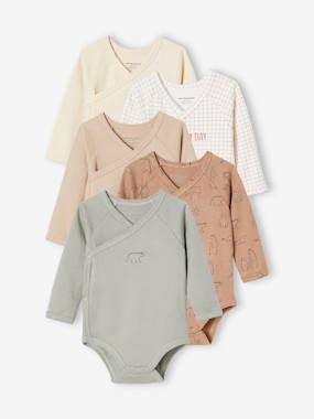 Baby-Bodysuits-Pack of 5 Long Sleeve Bodysuits in Organic Cotton for Newborn Babies