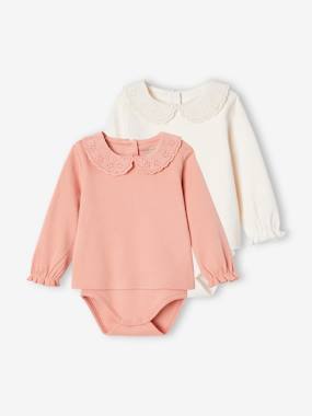 Baby-T-shirts & Roll Neck T-Shirts-Pack of 2 Bodysuit Tops in Organic Cotton for Babies