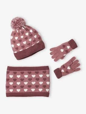 Girls-Outfits-Hearts Beanie, Snood & Gloves Set for Girls