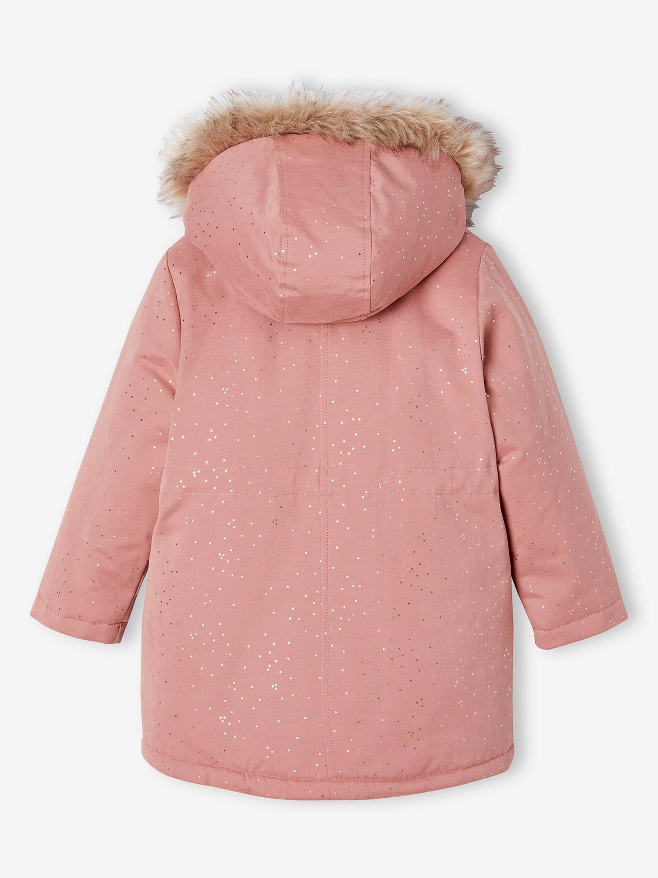 Glittery Parka Lined in Faux Fur for Girls blush Girls