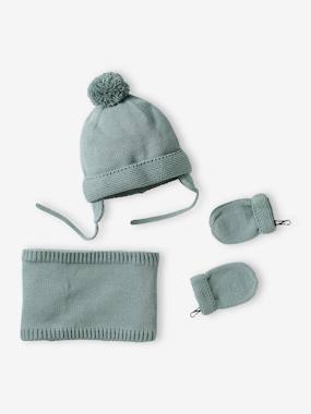 -Ensemble bébé garçon bonnet + snood + moufles BASICS